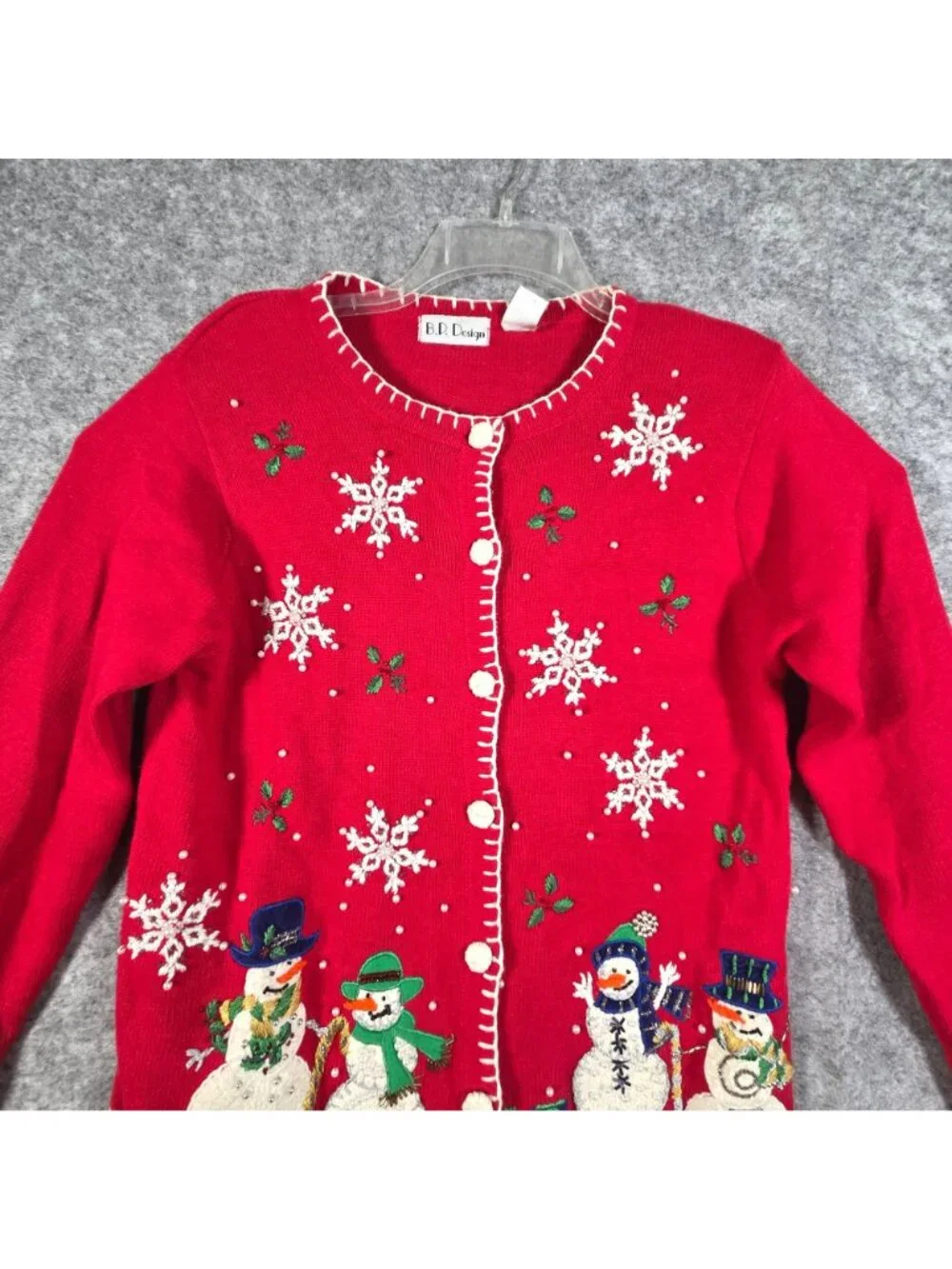 B.P. Design Christmas Cardigan Snowman Holiday Sweater Red S - Picture 3 of 9